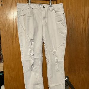 White stretch distressed jeans